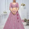 Alluring Purple Sequins Net Bridesmaid Lehenga Choli with Dupatta