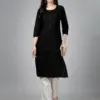 Black Fully Stitched Casual Embroidery Kurti Design No 1004