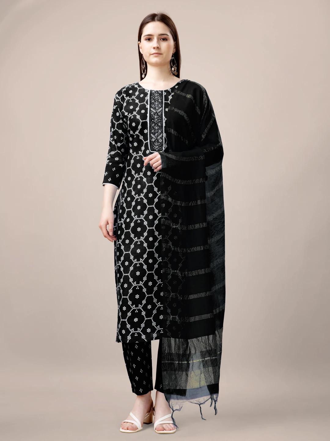 Black Fully Stitched Rayon Kurti Pant Dupatta Design No 1140