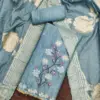 Blue Chinon Silk With Fancy Jacquard Dupatta Dress Material