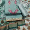 Blue Roman Silk PV Chanderi With Organza Jacquard Print Dupatta Dress Material