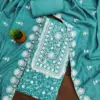 Cyan Parampara Silk Lakhnavi Work With Matching Silk Dupatta Dress Material