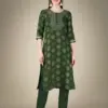 Dark Green Fully Stitched Cotton Magic Slub Kurti Pant Dupatta Design No 1117