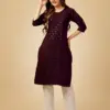 Dark Purple Fully Stitched Cotton Magic Slub Kurti Pant Design No 1062