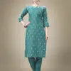 Fully Stitched Teal Cotton Blend Kurti Pant Design 1112