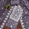 Gray Parampara Silk Lakhnavi Work With Matching Silk Dupatta Dress Material