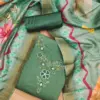 Green Premium Roman Silk With Embroidery Work And Banarasi Jacquard Digital Print Dupatta Dress Material