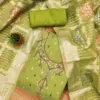 Green Premium Simmar Jacquard With Handwork Dress Material