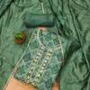 Green Premium Tabby Organza With Handwork And Chinnon Heavy Work Dupatta Dress Material