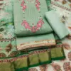 Green Roman Silk PV Chanderi With Organza Jacquard Print Dupatta Dress Material