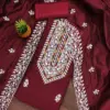 Maroon Modal With Lakhnavi Work Dress Material