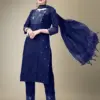 Navy Blue Fully Stitched Cotton Blend Kurti Pant Dupatta Design No 1115