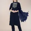 Navy Blue Fully Stitched Cotton Blend Kurti Pant Dupatta Design No 1120