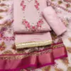 Pink Roman Silk PV Chanderi With Organza Jacquard Print Dupatta Dress Material