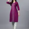 Purple Fully Stitched Casual Embroidery Kurti Design No 1006