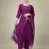 Purple Fully Stitched Cotton Blend Kurti Pant Dupatta Design No 1111