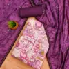 Purple Premium Cotton Foil Print With Embroidered Work Dress Material