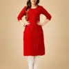 Red Fully Stitched Cotton Magic Slub Kurti Pant Design No 1051