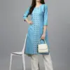 Sky Blue Fully Stitched Casual Embroidery Kurti Design No 1006