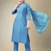 Sky Blue Fully Stitched Cotton Blend Kurti Pant Dupatta Design No 1115