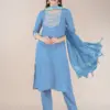 Sky Blue Fully Stitched Cotton Blend Kurti Pant Dupatta Design No 1120