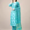 Sky Blue Fully Stitched Rayon Kurti Pant Dupatta Design No 1139