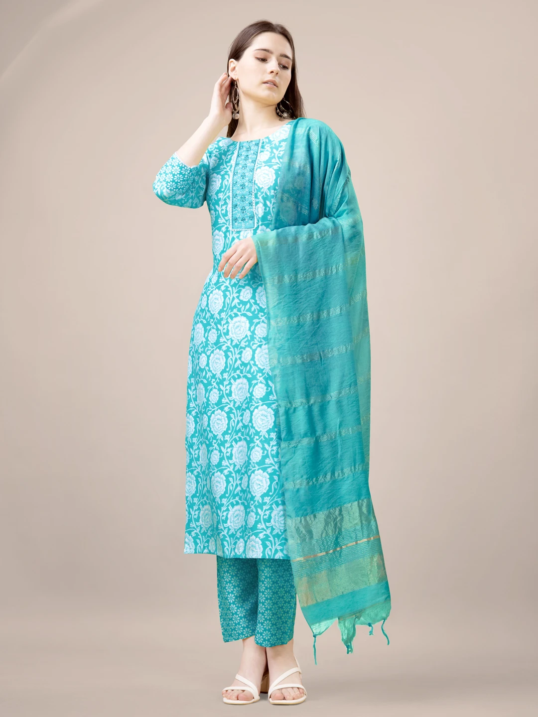 Sky Blue Fully Stitched Rayon Kurti Pant Dupatta Design No 1139