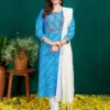 SkyBlue Fully Stitched Rayon Kurti Pant Dupatta Design No 1077