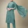 Teal Fully Stitched Cotton Blend Kurti Pant Dupatta Design No 1115