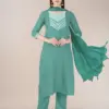 Teal Fully Stitched Cotton Blend Kurti Pant Dupatta Design No 1120