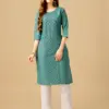 Teal Fully Stitched Cotton Magic Slub Kurti Pant Design No 1051