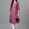 Wine Fully Stitched Casual Embroidery Kurti Design No 1007