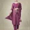 Wine Fully Stitched Cotton Blend Kurti Pant Dupatta Design No 1111