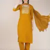 Yellow Fully Stitched Cotton Blend Kurti Pant Dupatta Design No 1120