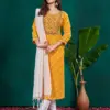 Yellow Fully Stitched Rayon Kurti Pant Dupatta Design No 1077