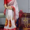 Ossm Yashree Art Linen Silver Zari Border Saree