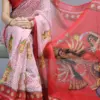 Ossm Yashree Art Linen Silver Zari Border Saree