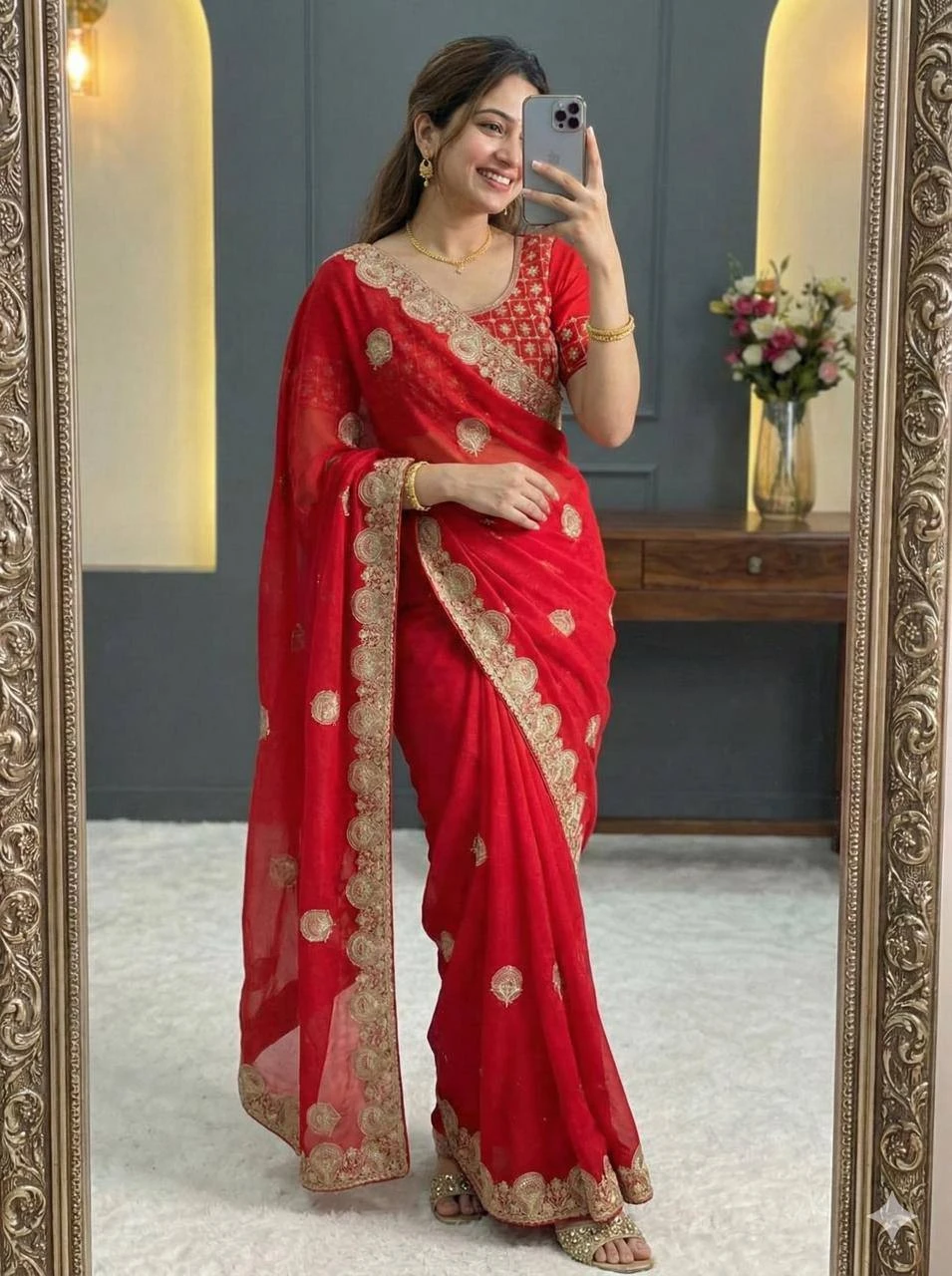 Bt 442 Beautiful Fandy Satin Silk Embroidered Saree Collection - Image 2