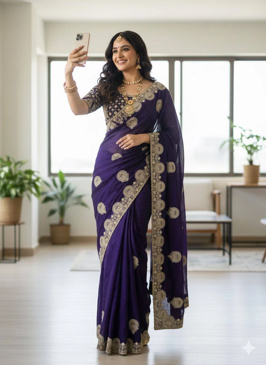 Bt 442 Beautiful Fandy Satin Silk Embroidered Saree Collection - Image 6