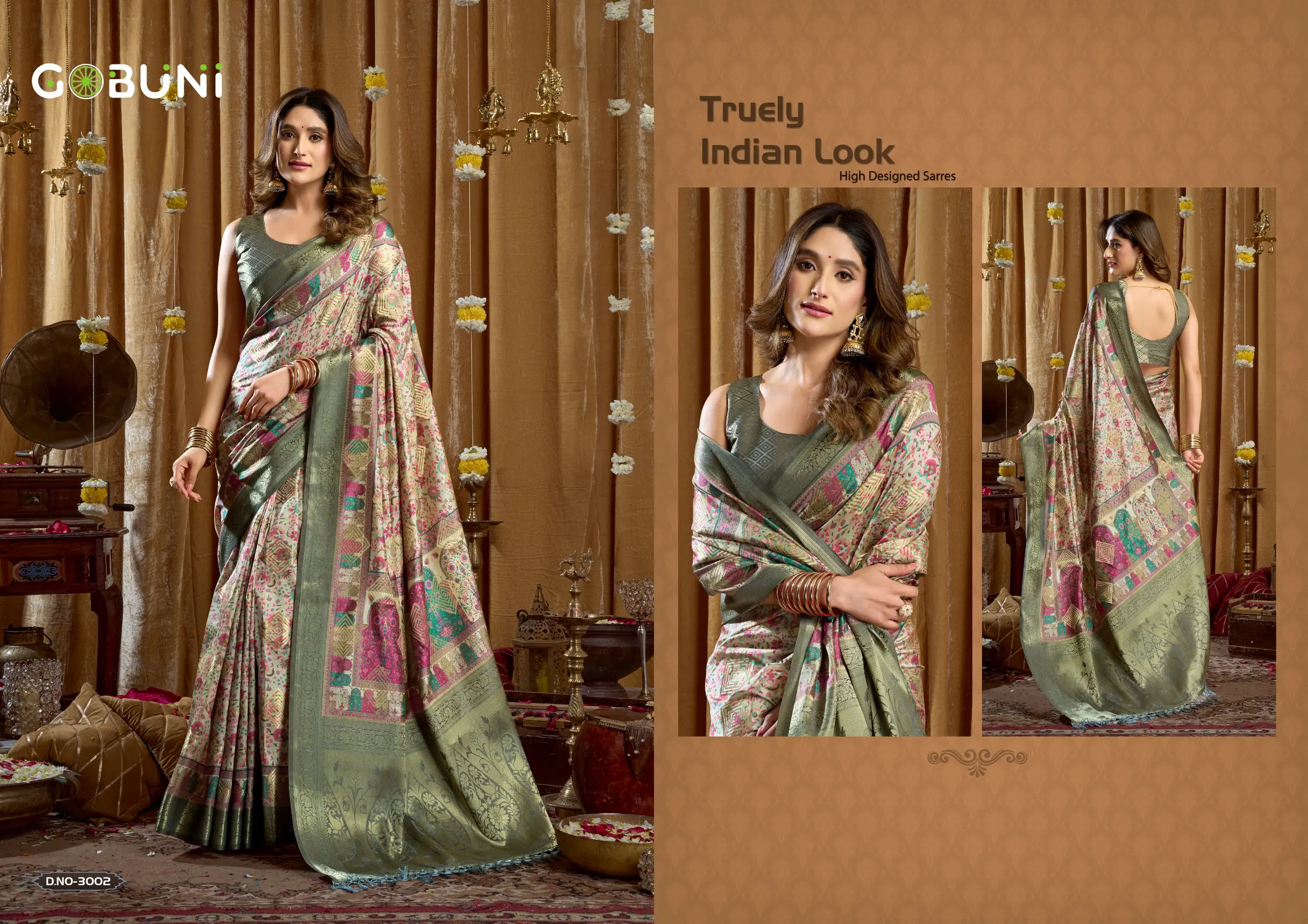 Gobuni Simran Cluster Digital Printed Saree Collection - Image 3