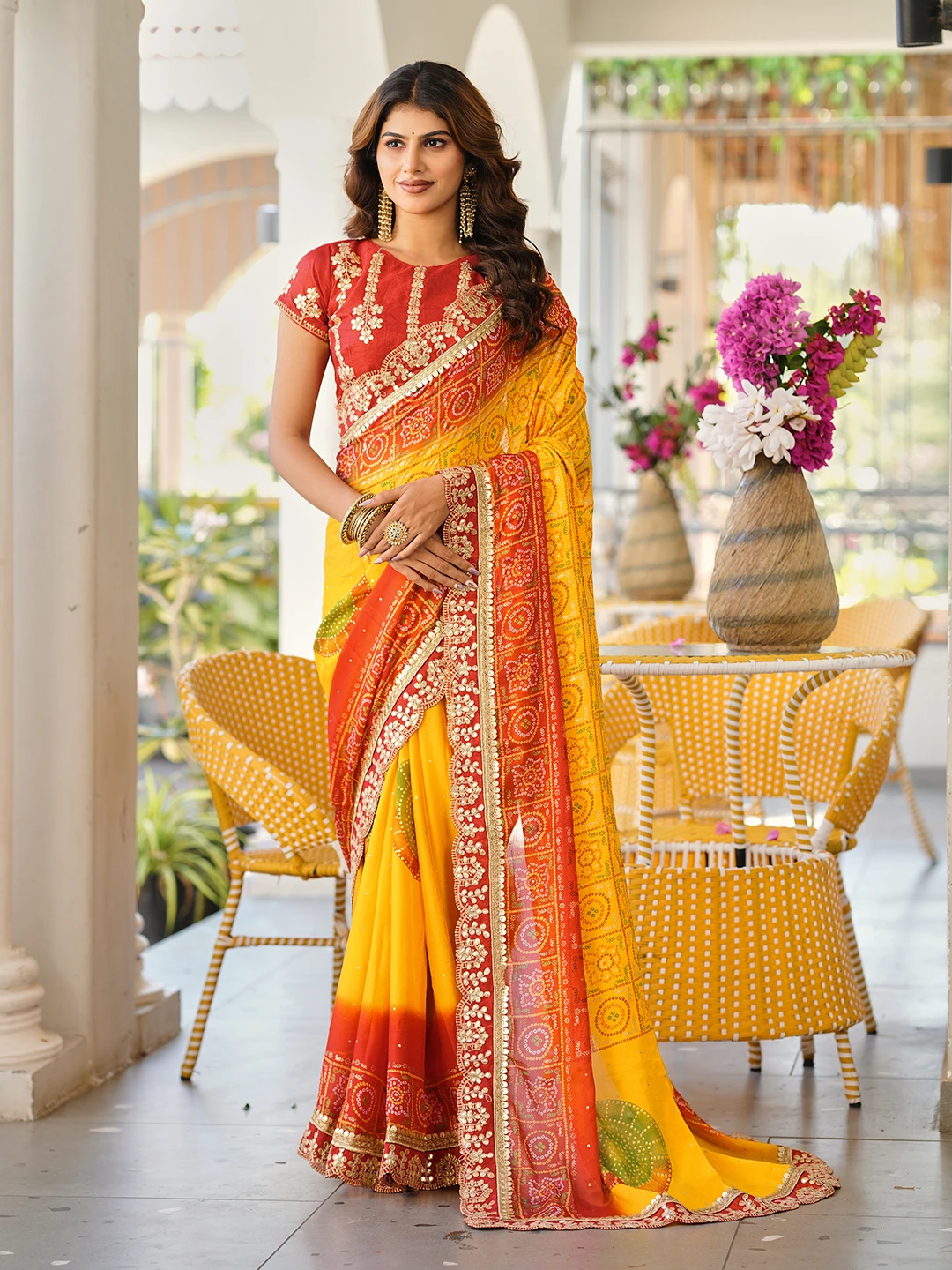 Jalnidhi Saloni Moss Chiffon with Fancy Bandhani Printed Saree Collection