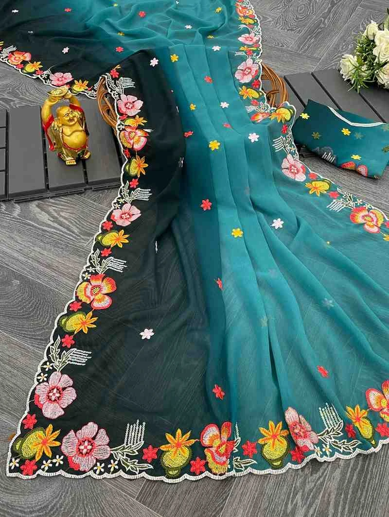 Kc 38 Georgette Sequence Thread Worked Party Wear Saree Collection - Image 10