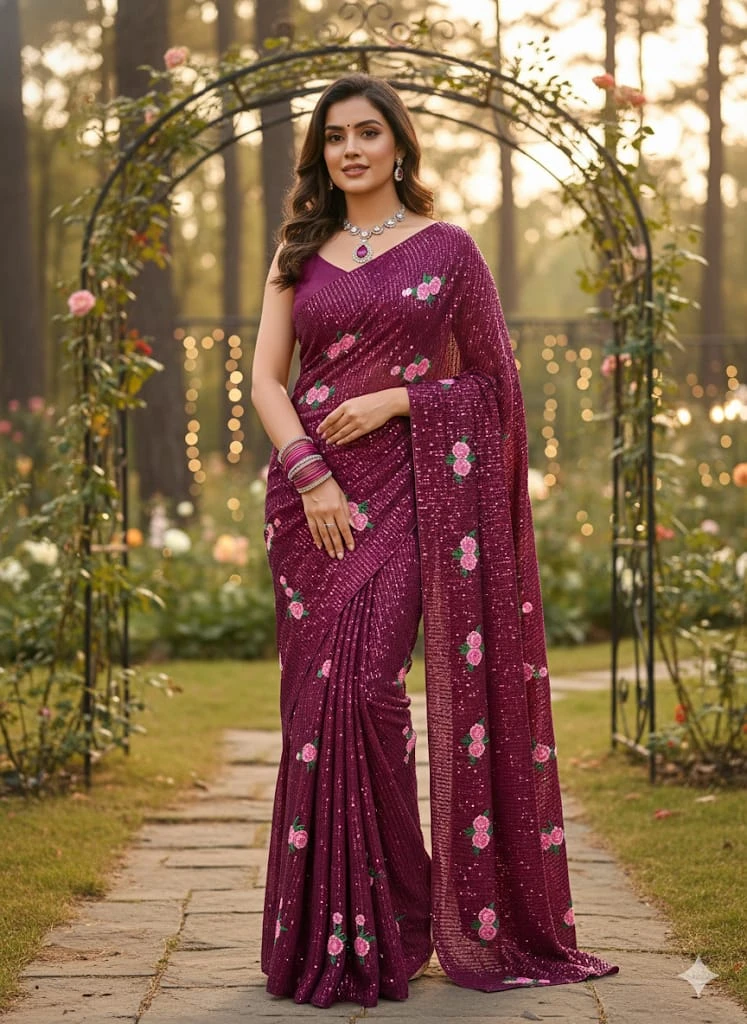 Kc 57 Georgette Multi Thread Sequence Worked Beautiful Saree Collection
