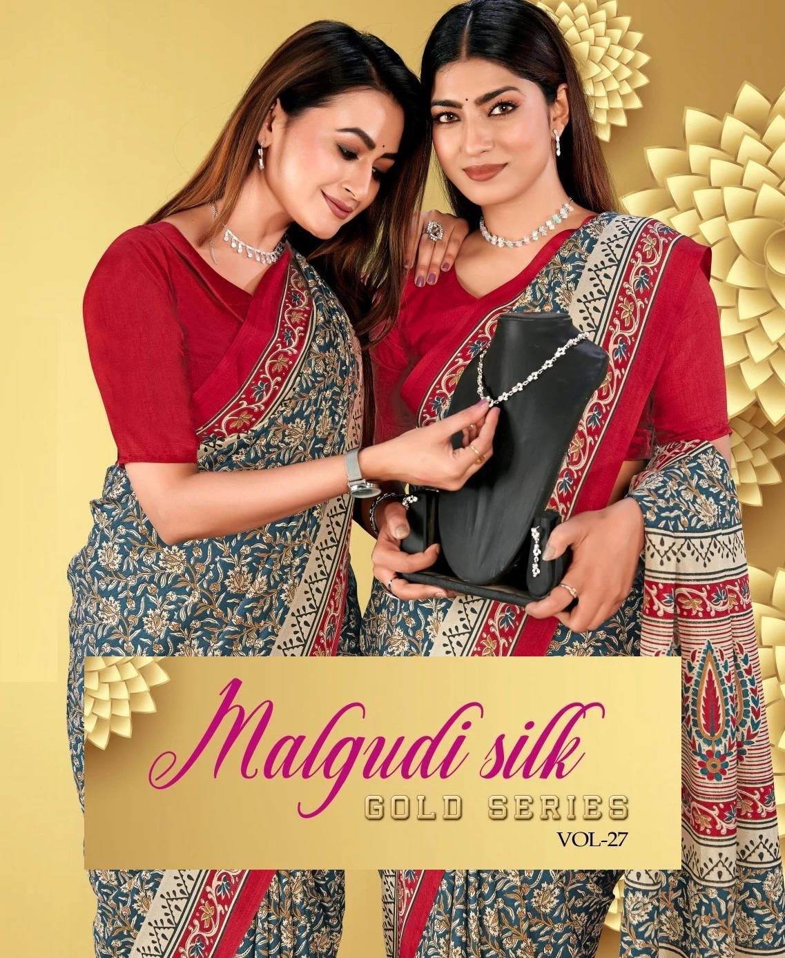 Malgudi Silk Vol 27 Cracle Silk Printed Uniform Saree Collection