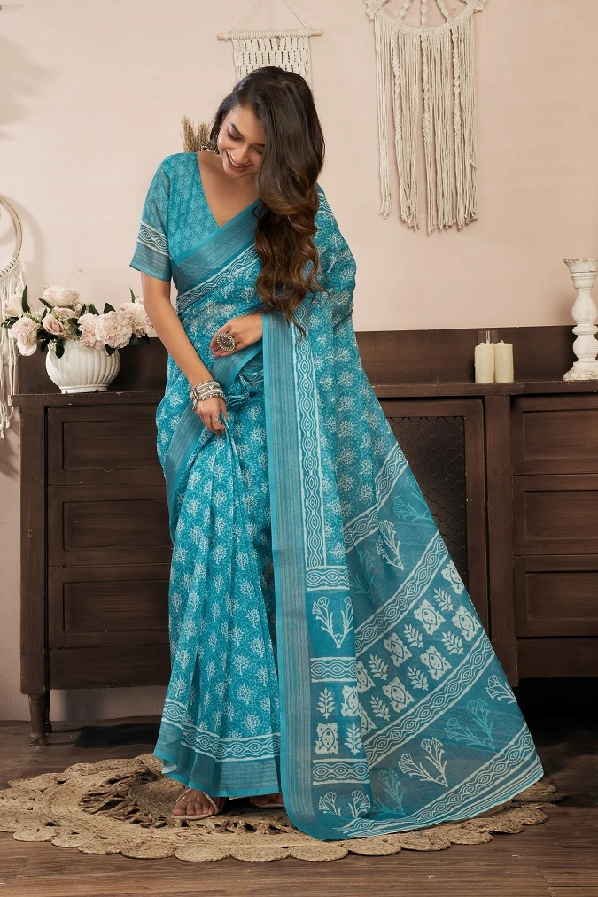 Meera 329 Linen Printed Ready to Wear Fancy Saree Collection