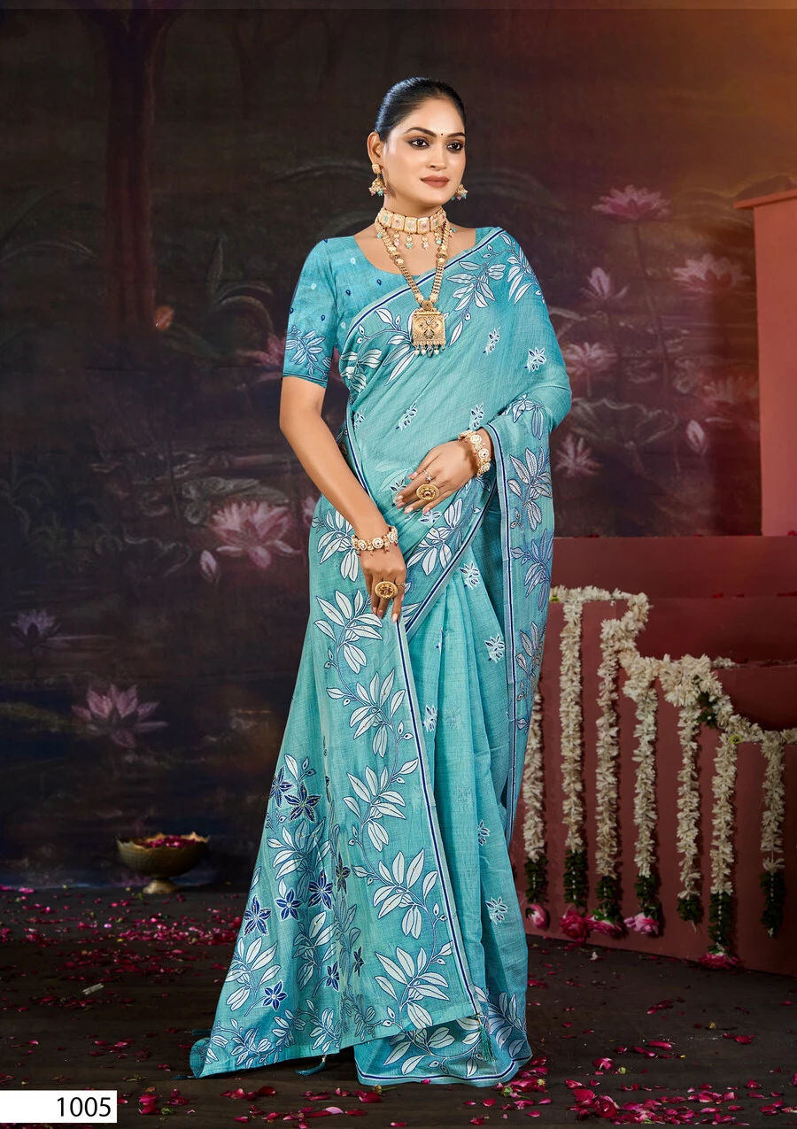 Saroj Saanjh Linen Saroski Vol 2 Linen with Saroski Worked Fancy Saree Collection - Image 6