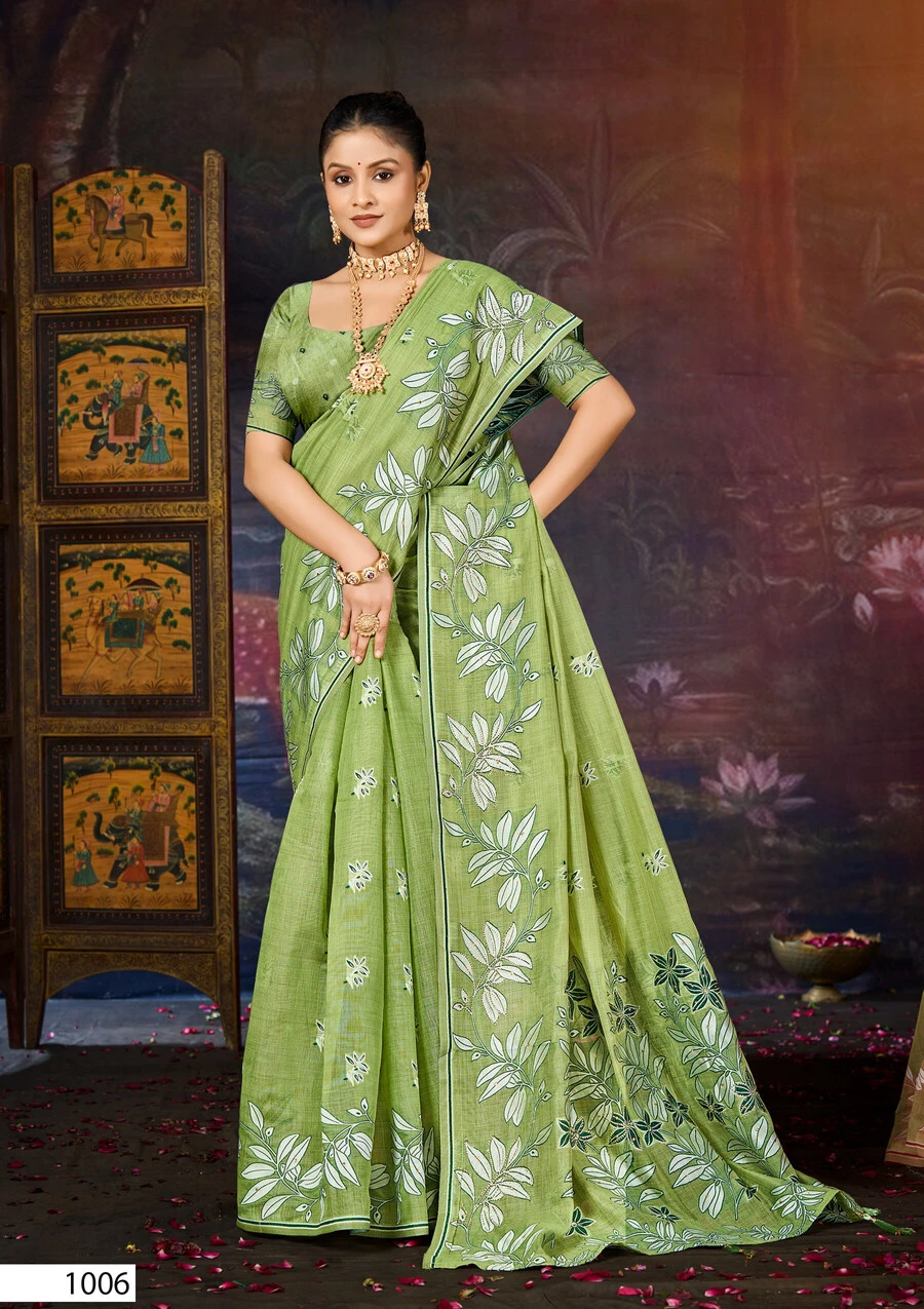 Saroj Saanjh Linen Saroski Vol 2 Linen with Saroski Worked Fancy Saree Collection - Image 7