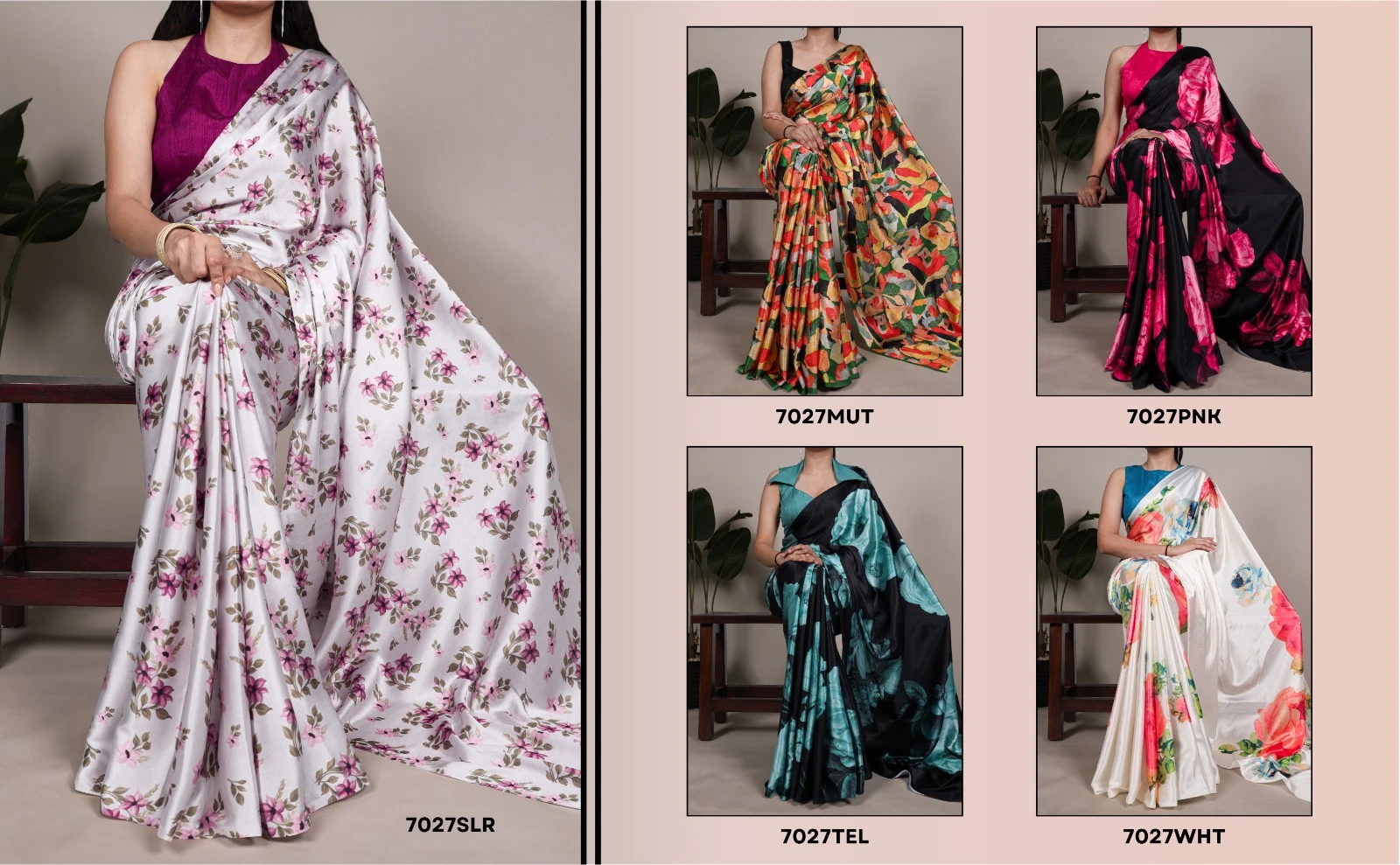 Taraa L 7027 Satin Silk Floral Printed Beautiful Saree Collection - Image 7