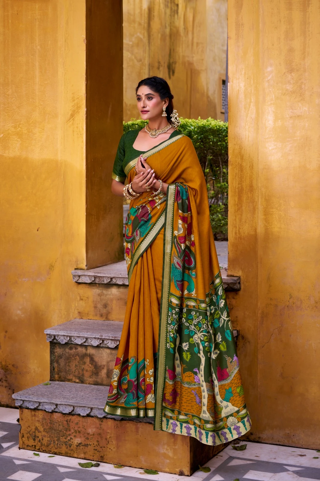 Taraa L 7048 Viscose Chanderi Kalamkari Printed Fancy Saree Collection - Image 4