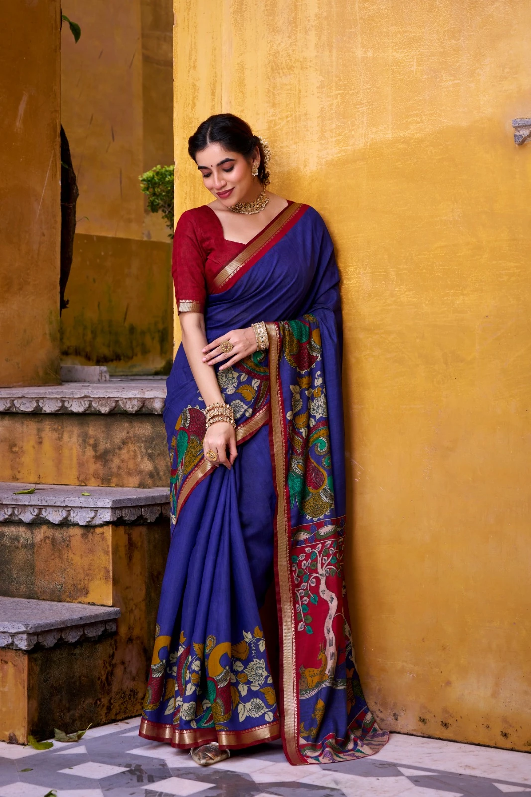 Taraa L 7048 Viscose Chanderi Kalamkari Printed Fancy Saree Collection - Image 5
